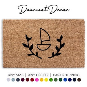 Sailboat Wreath Doormat  Beach House Outdoor Rug Summertime Decor for Lake  Bay  WAVES PALM TREE