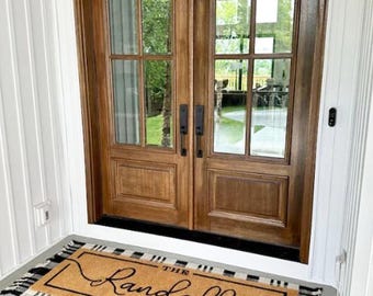 Personalized Flocked Coir Doormat  Custom Welcome Mat for Engagement or Wedding Gift  Outdoor Double Door Rug