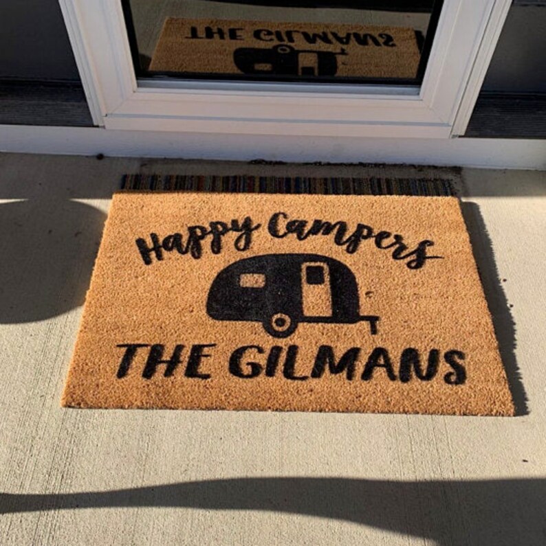 Happy Campers Personalized RV Doormat Flocked Coir Door Mat Etsy