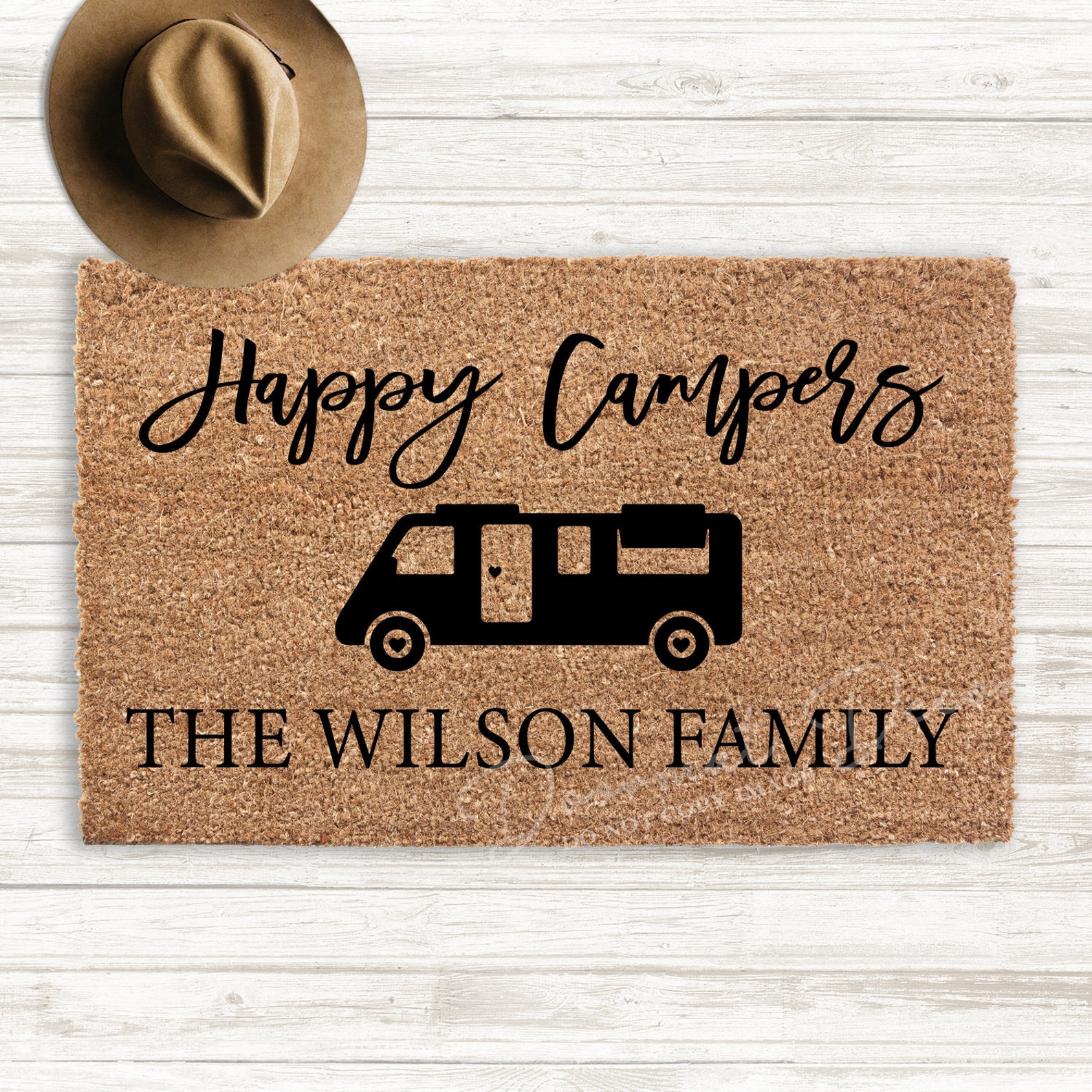 Happy Campers Personalized RV Doormat Flocked Coir Door Mat Etsy