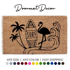 Strand Flamingo Surf Fußmatte Willkommen im Freien Teppich mit Palmen Wellen Dekor für Lake Bay Haus
