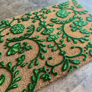 Chinoiserie Floral Doormat  Custom Vintage Coir Rug for Entryway Decor
