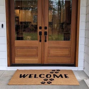 Welcome Paw Prints Doormat  Dog Foot Print Entry Mat  Pet Lover Gift for Double Doors