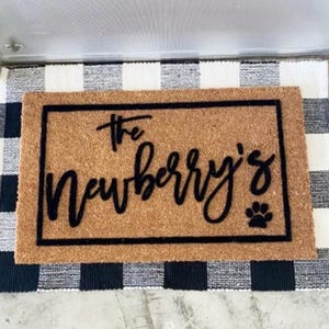 Personalized Dog Paw Print Doormat  Custom Coir Welcome Mat  Pet Lover Gift