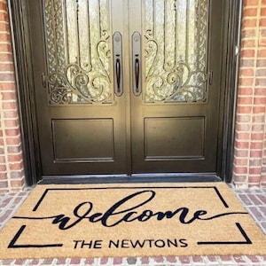 Flocked Coir Doormat  Welcome Mat for Engagement Wedding or Client Gift  Double Door Outdoor Rug