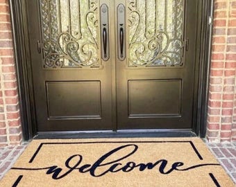 Flocked Coir Doormat  Welcome Mat for Engagement Wedding or Client Gift  Double Door Outdoor Rug