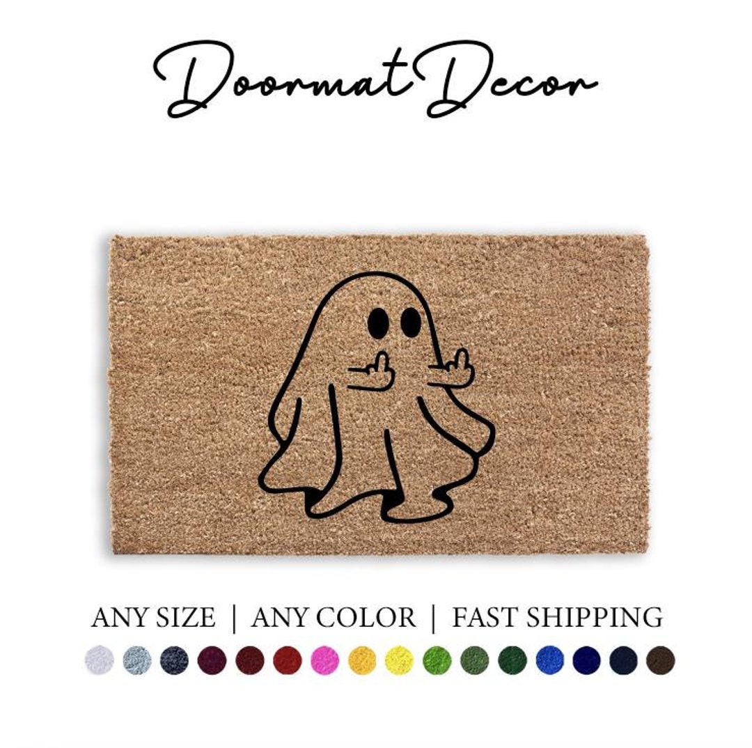 Ghost Middle Finger Doormat, Funny Ghost Halloween Mat, Home