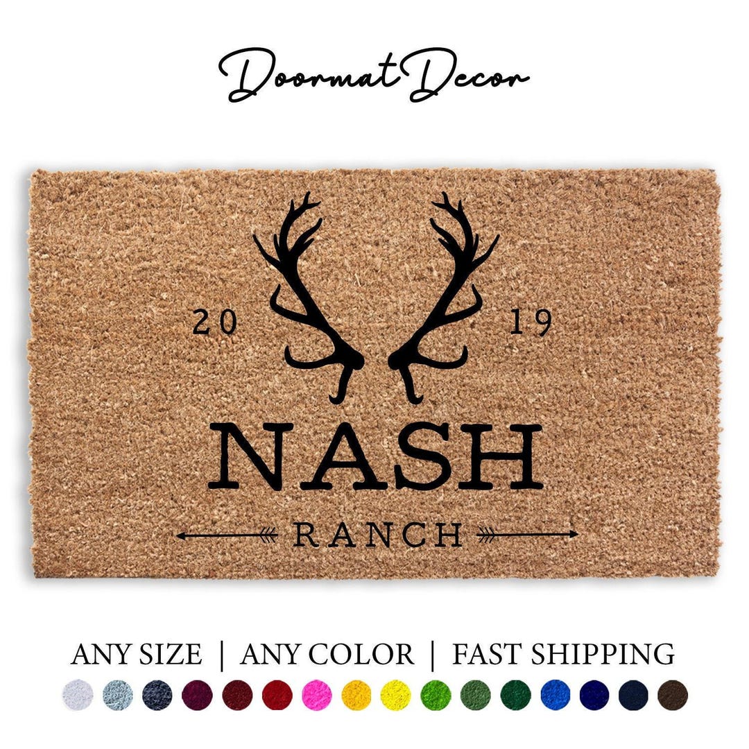 Personalized Ranch Welcome Mat Deer Antlers Coir Door Mat Rug Custom ...