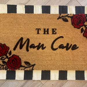 Customizable Red Rose Doormat  Flocked Coir Outdoor Mat  Personalized Sizes 3x5 3x6 4x6