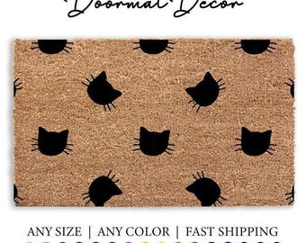 Cat Silhouette Doormat  Coir Welcome Rug for Pet Lovers  Cute Kitten Entryway Decor