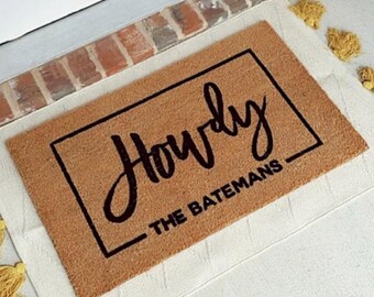 Howdy Texas AM University Doormat Personalized Gigem Tailgate Gift Aggie Home Decor