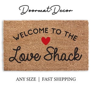 Love Shack Heart Doormat - Flocked Coir Outdoor Rug with Border for Entryway Decor
