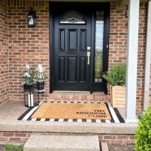 Thy Kingdom Come Doormat  Personalized Coir Welcome Mat  Custom Housewarming Gift