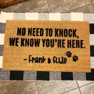 Personalized Pet Doormat - No Need to Knock Welcome Rug with Dogs Name Great Pet Gift