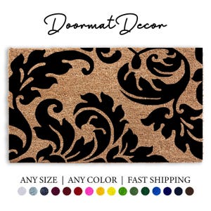 Large Floral Coir Doormat Custom Personalized Entryway Rug Royal Vintage Hand-Drawn Design