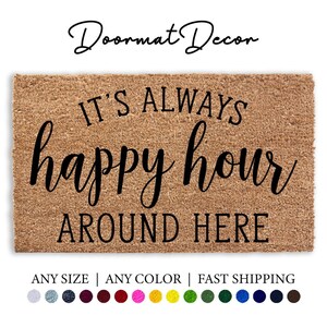 Happy Hour Flocked Coir Doormat  Custom Personalized Outdoor Welcome Mat  Perfect Housewarming Gift