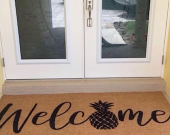 Zerbino di benvenuto con ananas, divertente zerbino da esterno per la casa al mare, zerbino nautico di benvenuto a tema oceano.