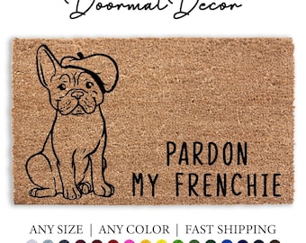 Pardon My Frenchie Doormat  French Bulldog Welcome Rug  Cozy Outdoor Paw Print Mat