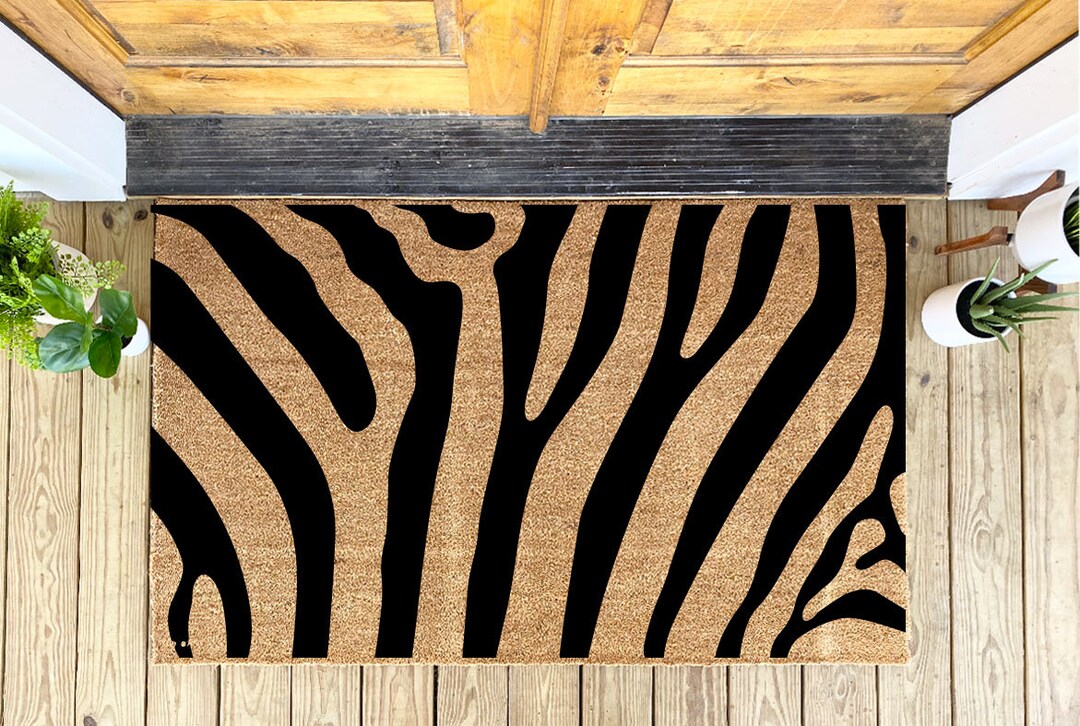 Zebra Print Doormat, Flocked Coir Outdoor Door Mat, Personalized Custom