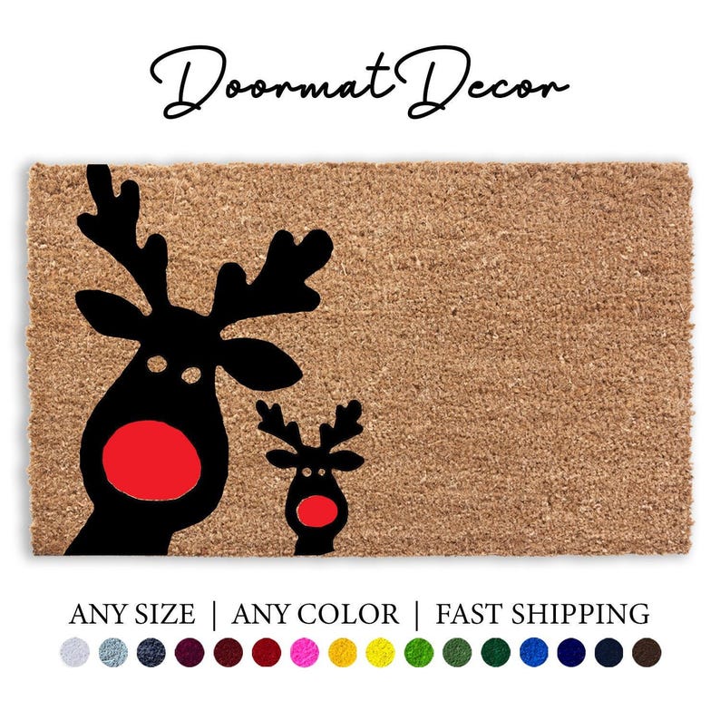 Rudolph Rendier Deurmat Feestelijke Welkomstmat, Fluweelzachte Kokosvezel Deurmat voor Kerstdecoratie afbeelding 1