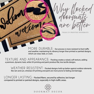 a close up of a door mat with text