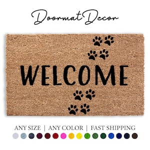 Welcome Paw Prints Doormat  Dog Foot Print Entryway Decor  Perfect Pet Lover Gift Double Door Size