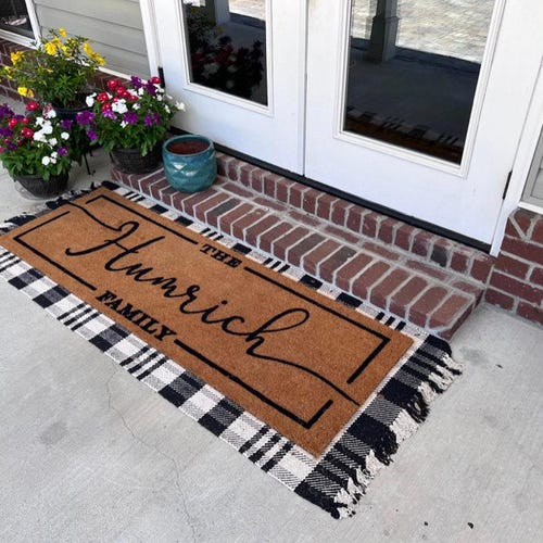 Felpudo personalizado de fibra de coco, alfombra de bienvenida flocada, regalo de compromiso único