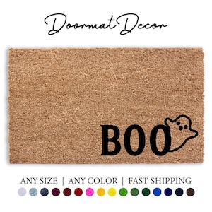 Boo Doormat - Funny Ghost Welcome Mat for Halloween  Fall Décor Outdoor Entryway Coir Rug