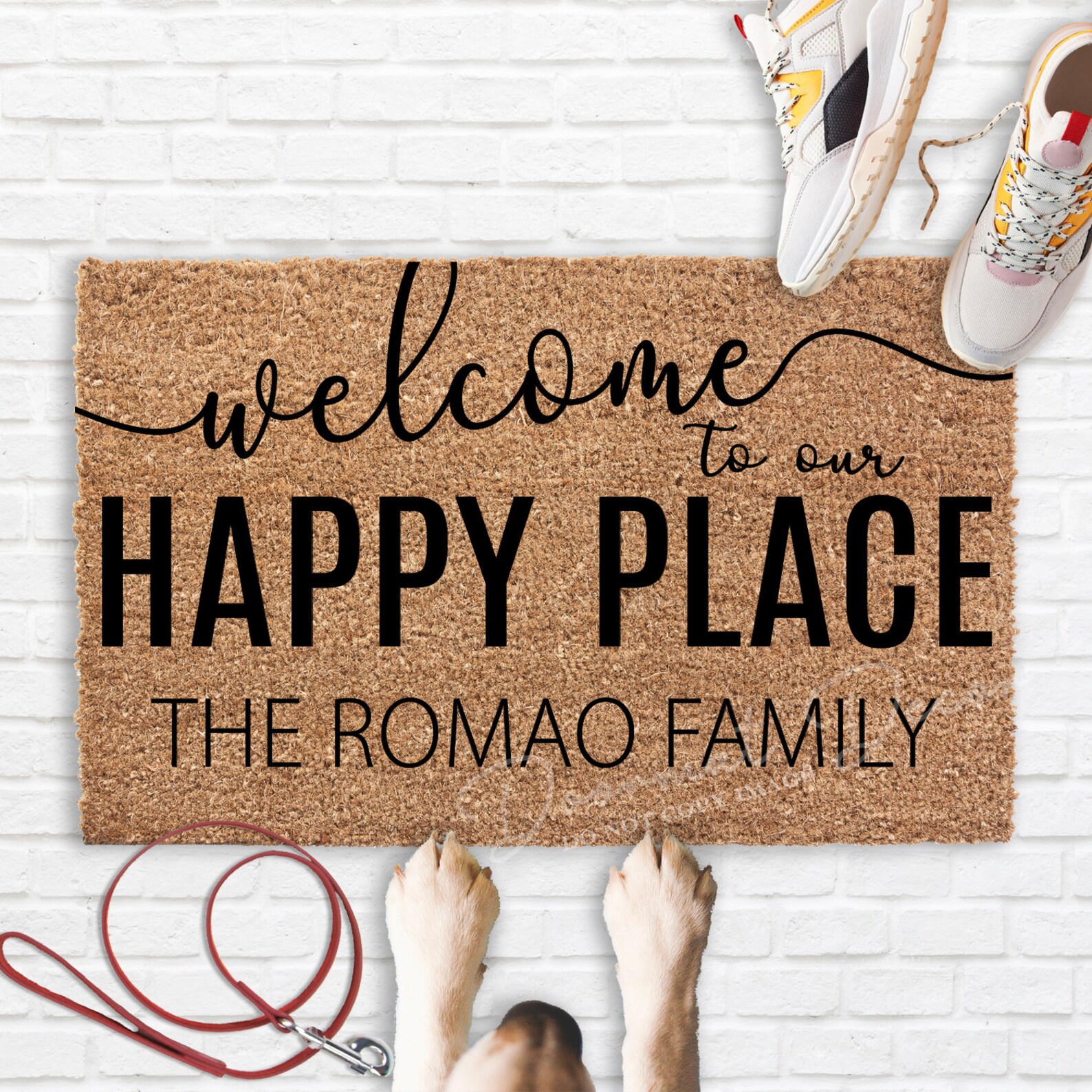 to Our Happy Place Personalized Name Doormat Coir Etsy