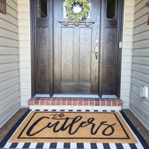 Felpudo de fibra de coco personalizado, alfombra de bienvenida, regalo de compromiso perfecto, alfombra de exterior para puerta doble