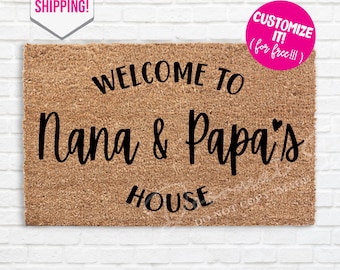 Personalized Welcome To Nana & Papa's House Doormat, Custom Grandparent Door Mat Rug Gift, Grandma Grandpa, Gift From Grandkids