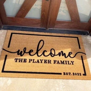 Flocked Coir Welcome Doormat   Custom Outdoor Rug for Engagement Wedding Gifts  Ideal Double Door Entry Accessory