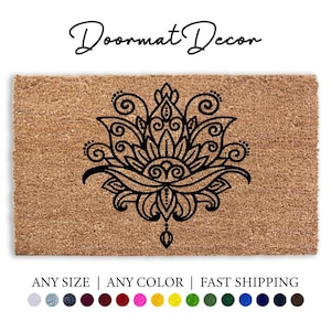Lotus Flower Coir Doormat Personalized Yoga Mandala Rug Gift Bohemian Outdoor Welcome Mat