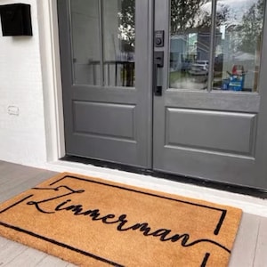 Personalized Flocked Coir Doormat  Custom Welcome Mat for Engagements Weddings  Gifts  Outdoor Double Door Rug