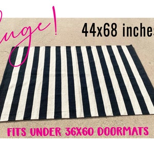 HUGE Layering Rug, 44x68 inch Black & White Bold Stripe, Cotton Woven Rug, Indoor Outdoor Layered Doormat, Fits Under 36x60 in Doormats