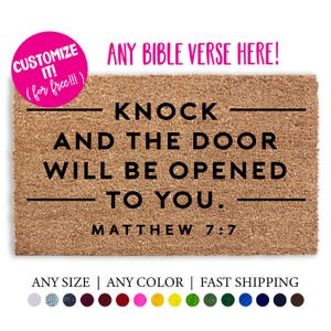 Bible Verse Custom Doormat Knock  The Door Will Be Opened To You Matthew 77 Perfect Housewarming Gift