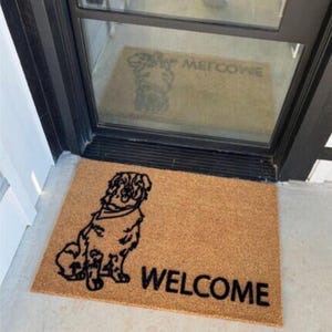 CUSTOM PET SKETCH | Welcome Doormat, Personalized Dog Sketch Door Mat, Pet Drawing Portrait, Cat Sketch, Custom Painting Portrait