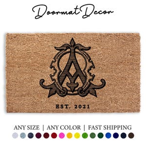 Personalized Monogram Doormat Flocked Coir Welcome Mat Engagement Gift Outdoor Rug