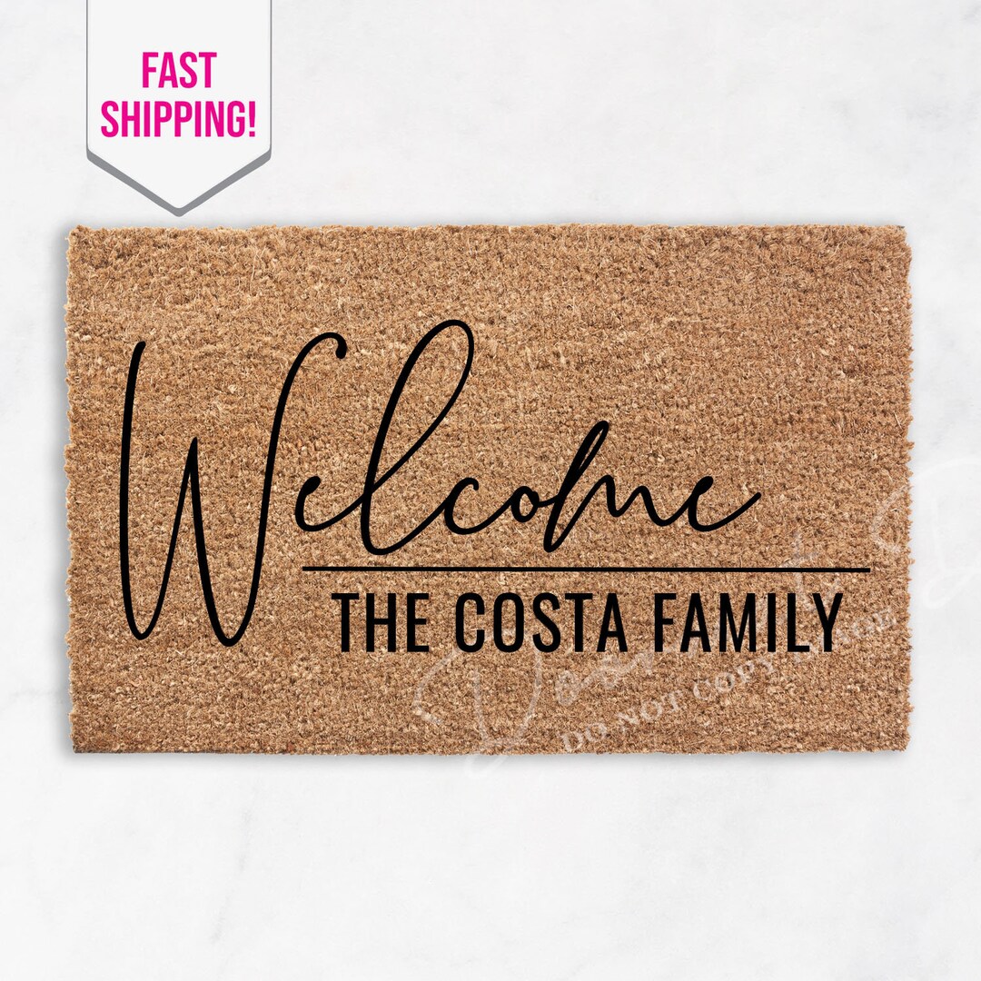 Personalized Last Name Doormat Flocked Coir Door Mat Etsy