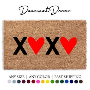 XOXO Red Heart Doormat  Pink Red Hearts Outdoor Rug  Valentines Day Entryway Decor