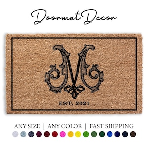 Gepersonaliseerde kokosdeurmat met monogram Elegante welkomstmat Perfect verlovingscadeau