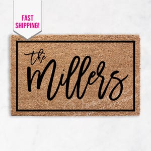 Personalized Coir Welcome Mat  Custom Name Doormat  Unique Engagement Gift Outdoor Rug for Double Doors