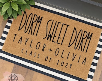 Personalized Dorm Doormat | Dorm Sweet Dorm Roommate College Dorm Decor Door Mat Rug Custom Welcome Mat Monogrammed Dorm Gift