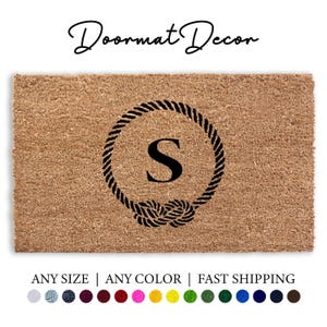 Personalized Monogram Rope Doormat Nautical Coir Welcome Mat for Beach House Decor