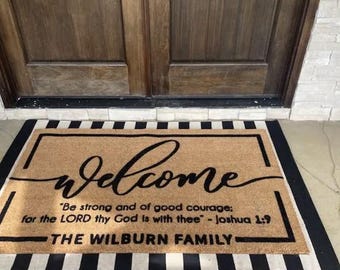 Bible Verse Doormat Personalized God Religious Entryway Door Mat Rug Housewarming Gift Flocked Coir Mat