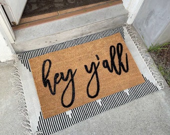 Hey Y'all Doormat, Texas Country Welcome Mat, Flocked Coir Outdoor Welcome Mat, Personalized Custom Personalized Door Mat