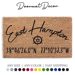Personalized Coordinates Doormat Custom Latitude Longitude Welcome Mat Nautical Bay Beach Decor
