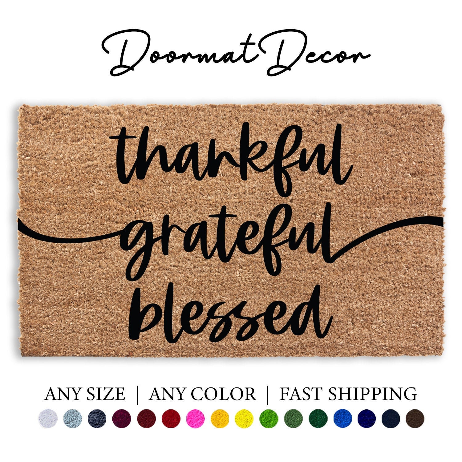 Thankful Grateful Blessed Doormat Flocked Coir Outdoor - Etsy