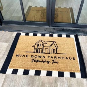Custom Logo Doormat 36x60 inch Personalized Welcome Mat for Double Doors Flocked Coir Rug for Business