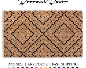 Dotted Diamond Pattern Coir Doormat Personalized Outdoor Entryway Rug Unique Housewarming Gift